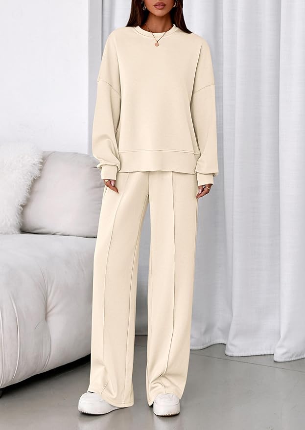 PRETTYGARDEN 2 Piece Sets For Women Fall Trendy Long Sleeve Sweatshirt Wide Leg Pants Loungewear Set Matching Sweatsuit