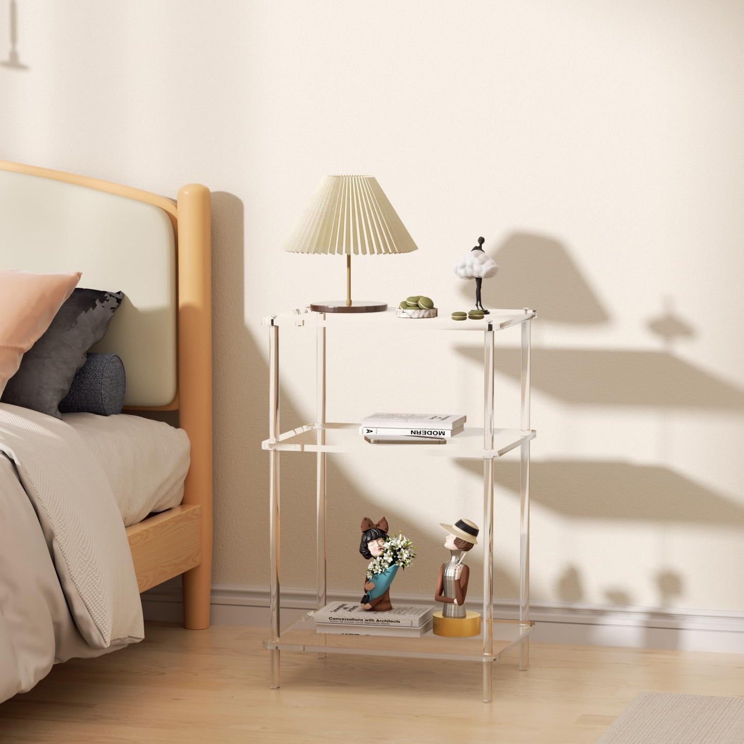 Giznzg Acrylic Side Tables with 3 Shelve,Bedside Table Clear Nightstand for Bedroom Modern End Table for Living Room, Sofa Table, Side Table 15.7" L x11.8 Wx 23.6" H