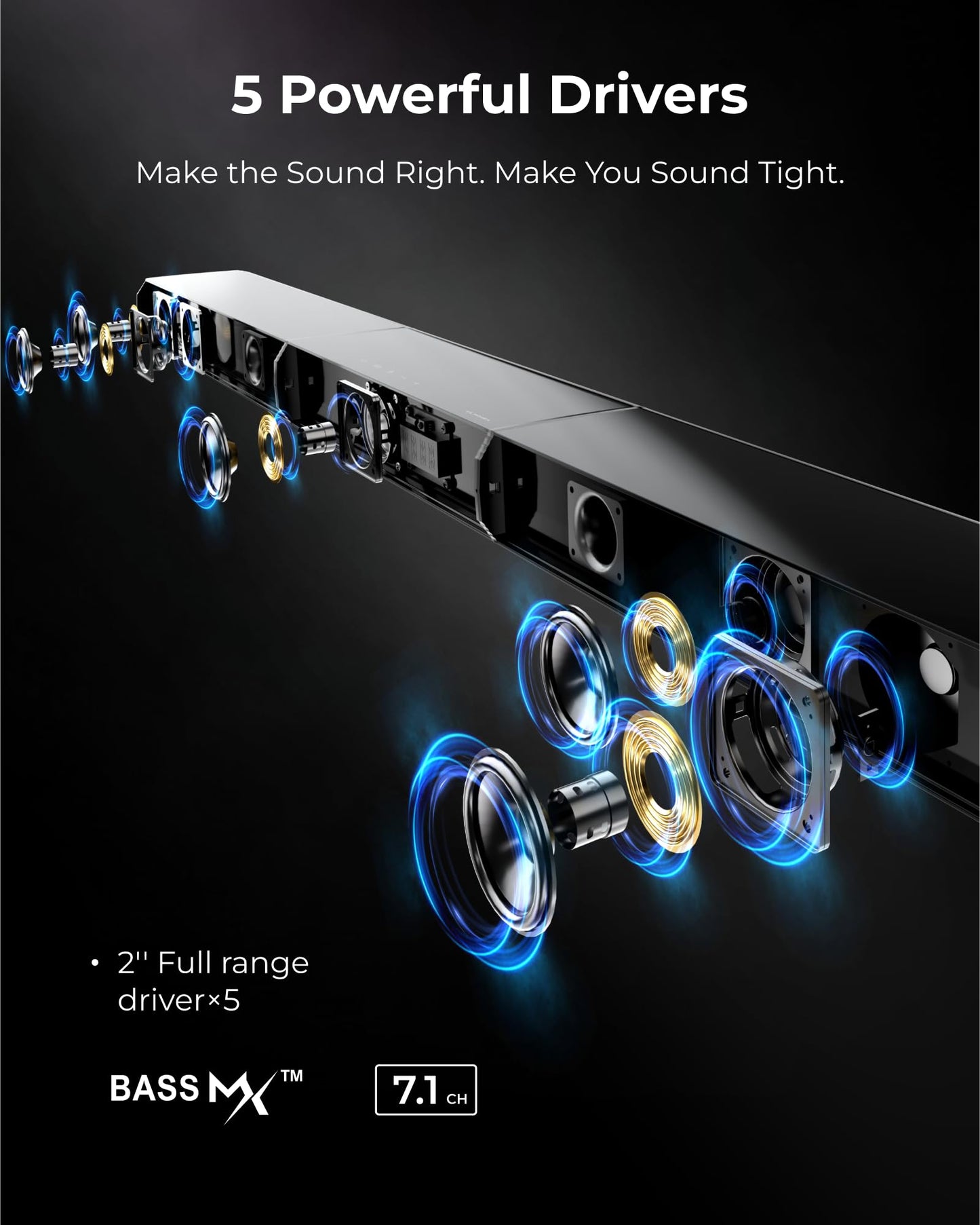 ULTIMEA 7.1ch Virtual Surround Sound Bar, Sound Bar for Smart TV with 2 Surround Speakers, Surround Sound System for TV with RGB, 6.5" Subwoofer, Peak Power 410W, App, HDMI/OPT/AUX/BT Apollo S70 Ultra