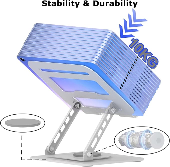 TAPMEI Adjustable Laptop Stand, 360 Rotating Computer Riser, Stable Base Stand Holder for MacBook Pro/Air Notebook up to 18 Inches, Silver