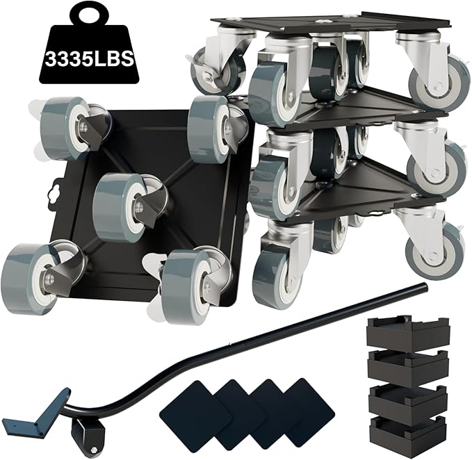 Furniture-Movers-with-Wheels-Dollies,Furniture Dolly 360°Rotatable and Lockable,Furniture Sliders with 5 Wheels Rubber Silent Furniture Lifter Tool Set,3300 lbs Load Capacity,6.3"×6.3" Grey