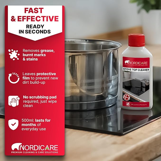 Nordicare Stove Top Cleaner Glass Ceramic - Induction Cooktop Cleaner Polish And Protector For Everyday Use - No Scrubbing Pad Needed - Leaves Protective Film - Made In Denmark (8.45oz)