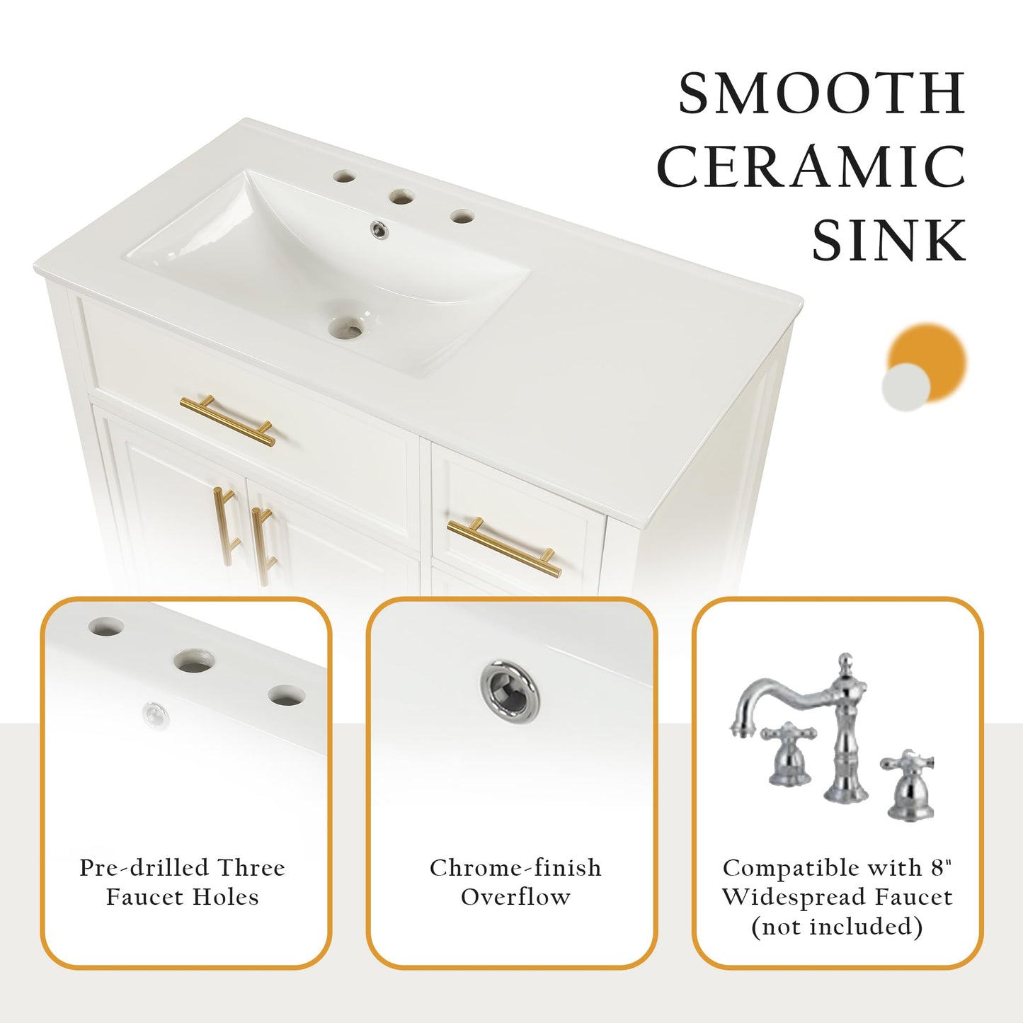 Favfurish 36" Bathroom Vanity with Sink Combo,Bathroom Vanity Cabinet with Two Soft-Closing Doors and Four Drawers,Free Stading Vanities w/Gold Handler,for Bathroom,Easy Assembly,White