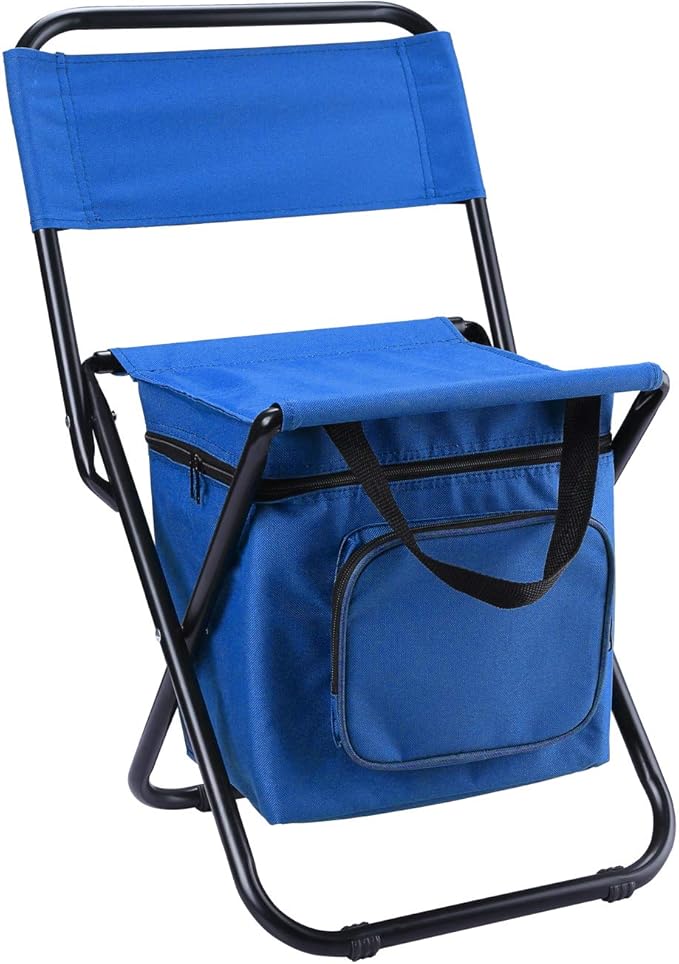LEADALLWAY Fishing Chair with Cooler Bag Compact Fishing Stool Foldable Camping Chair