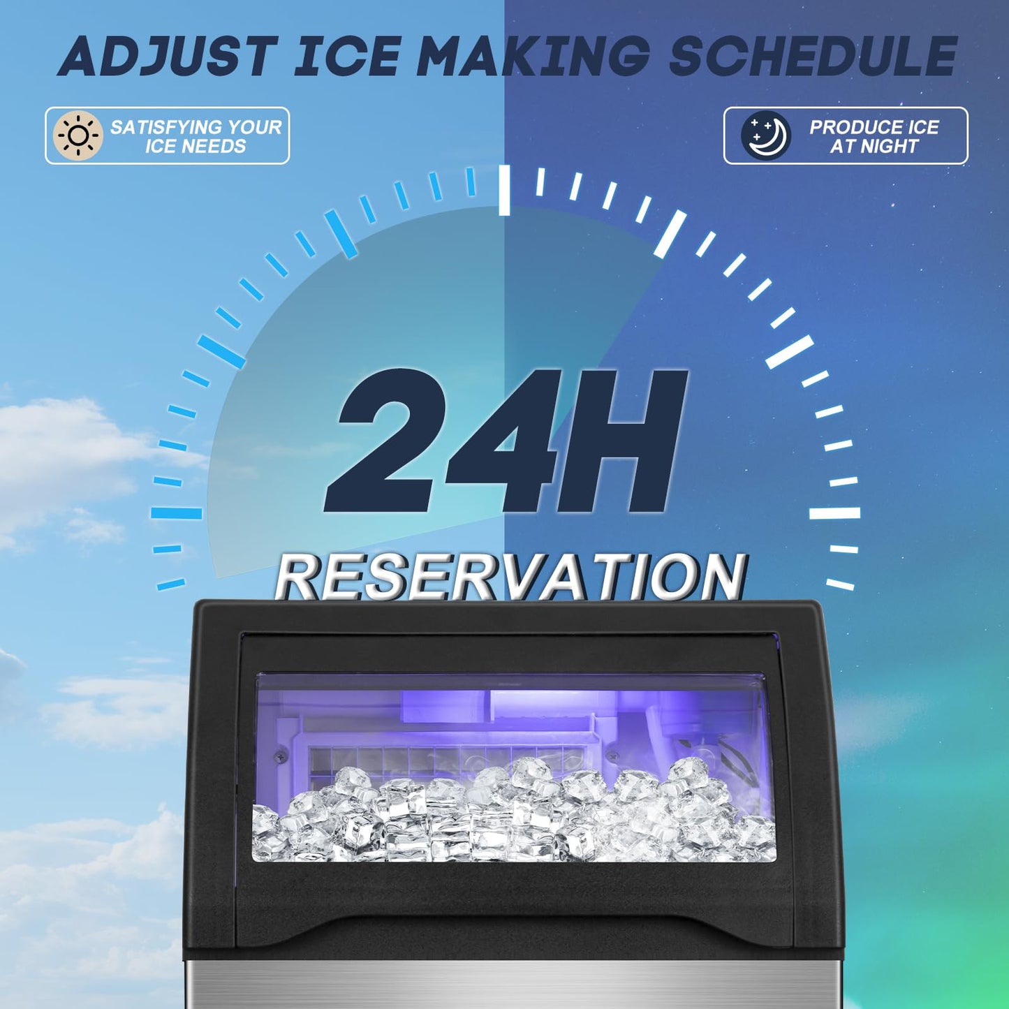 Commercial Ice Maker Machine 150LBS/24H, 45LBS Storage Bin, 55 Ice Cubes Ready in 8 Mins, Freestanding Ice Machine with Tap Water Inlet, Auto Cleaning, for Home Bar Office Restaurant