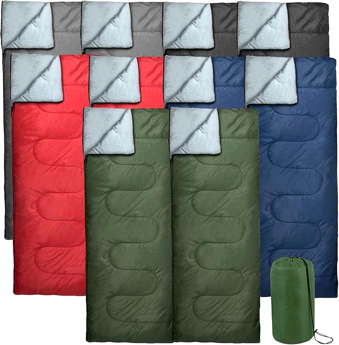 Bulk 10 Pack Envelope Sleeping Bags, 4 Seasons Warm or Cold Lightweight Indoor Outdoor Sleeping Bags for Adults, Backpacki...