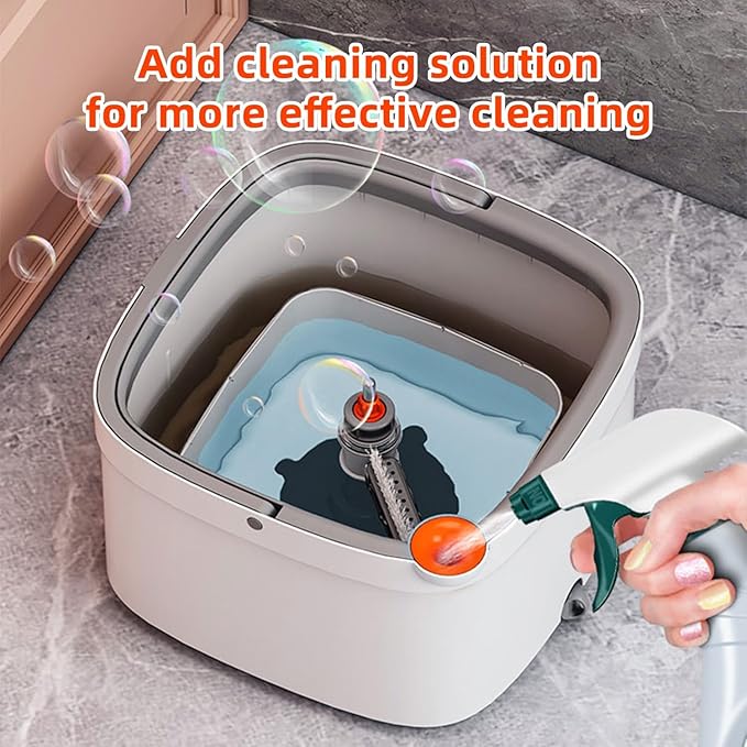 KZKR Spin Mop and Bucket Set with Self Separation Dirty and Clean Water System, Self Wringing 360° Rotating Square Mop Head for Home Floors Cleaning (1.0 Mop and Bucket Set (10 Pads))