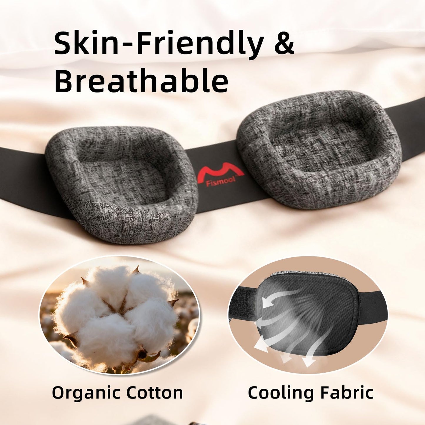 Fismool Eye Mask for Sleeping - 100% Blacking Sleep Mask for Men Women, Sleeping Mask with Adjustable Night Blindfold Flight, Travel, Nap, Black