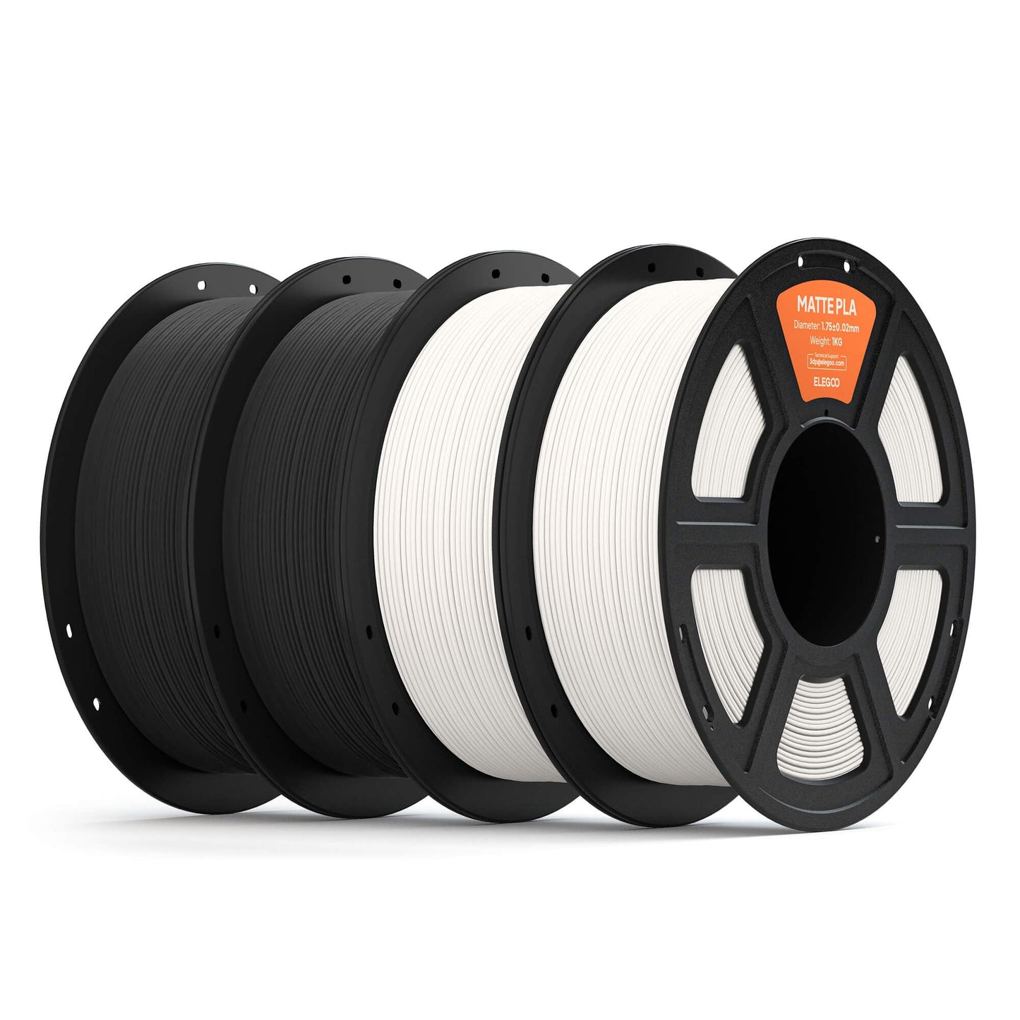 ELEGOO Matte PLA Filament 1.75mm Black & White 4KG, 3D Printer Filament High Precision, 4pcs 1kg Spool (2.2lbs) Fits for Most FD