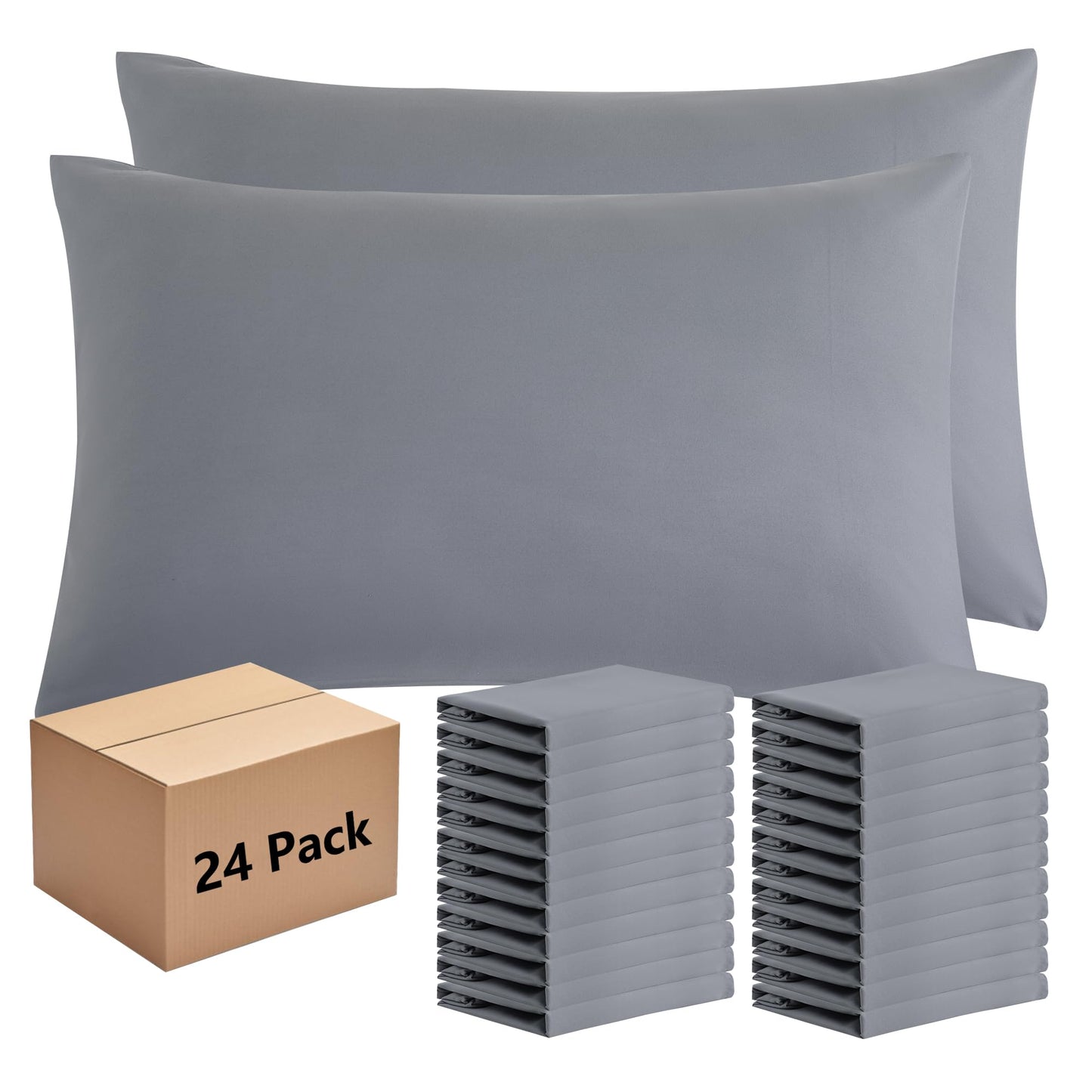 Pillowcases Standard Size 24 Pack - Bulk Pillow Cases with Envelope Closure, Soft Brushed Microfiber Pillow Covers Hospital Hotel Airb&bs Essentials for Hosts (20x26, Gray)