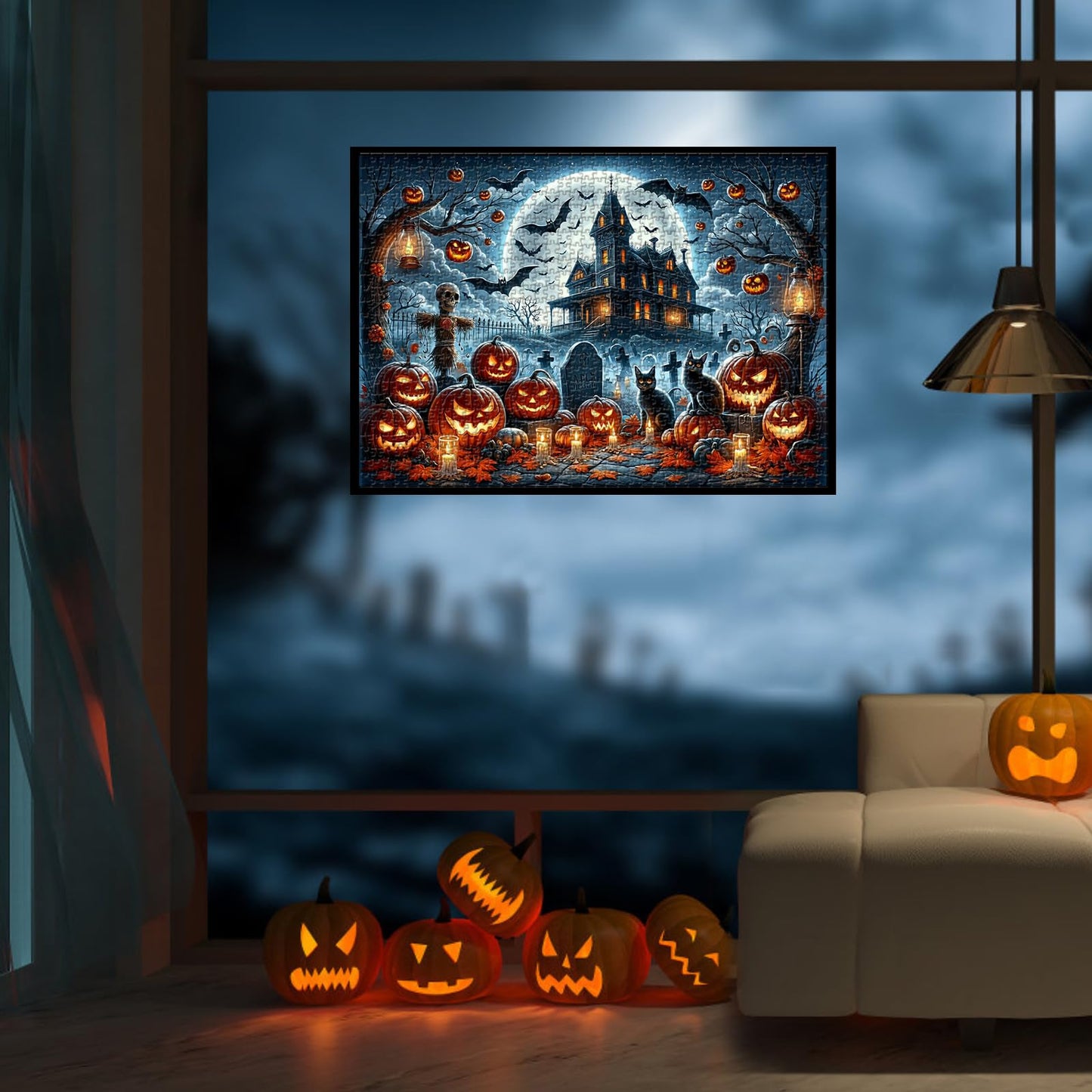 Halloween Nightmare 1000-Piece Jigsaw Puzzle for Adults|Creative Play & Holiday Party Gifts |28 x 20 Inches|Horror Haunted House Pumpkin, Skeleton, Ghost, Grave Theme Puzzles (Halloween -1, 1000)