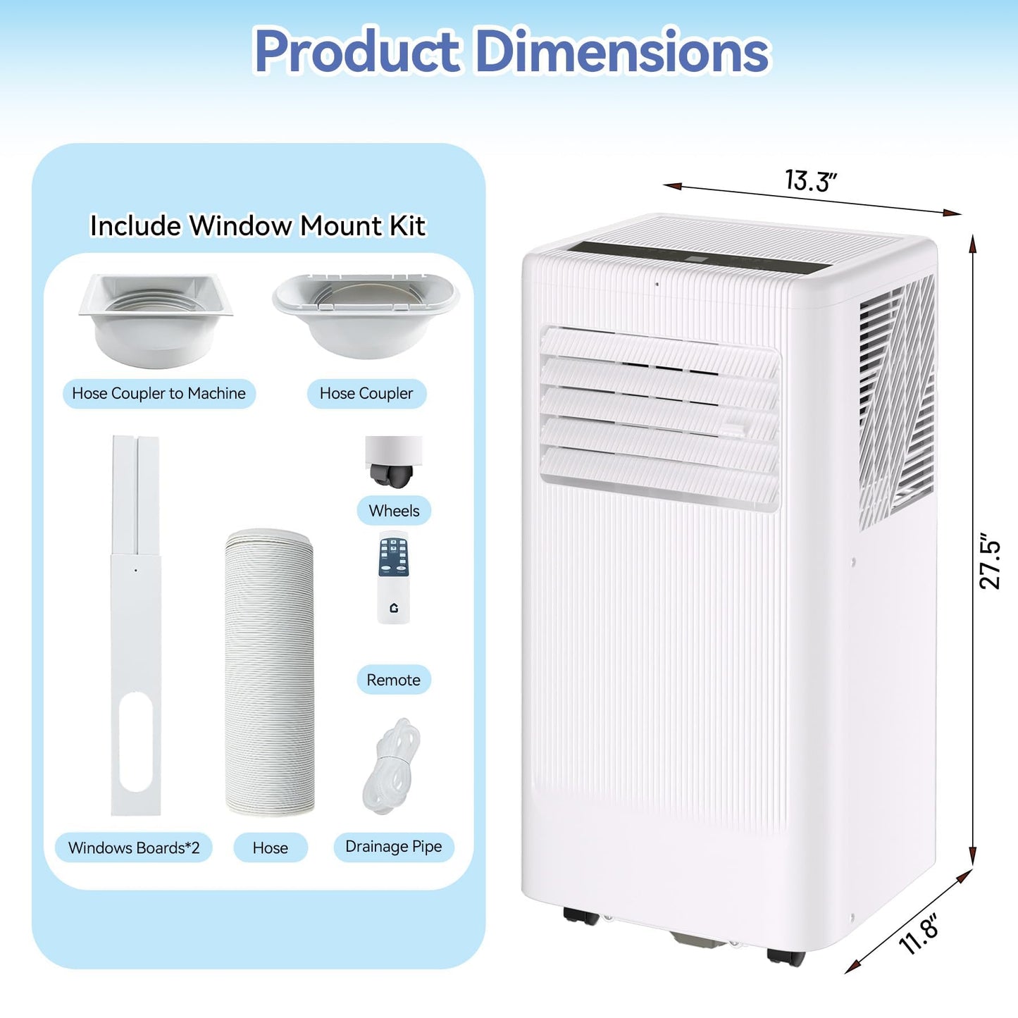 GarveeHome 8000 BTU Portable Air Conditioner - 3 in-1 Cooling Unit with Remote, LED Display & 24H Timer, Free Standing AC for Rooms Up to 350 Sq.Ft