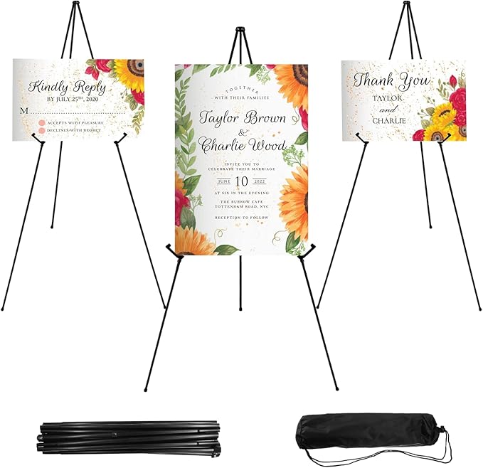 JEAWIWI 3PCS Black Easel Stand for Wedding Sign Stand, 66 Inch Lightweight Adjustable Art Easel for Display, Wedding Sign,...