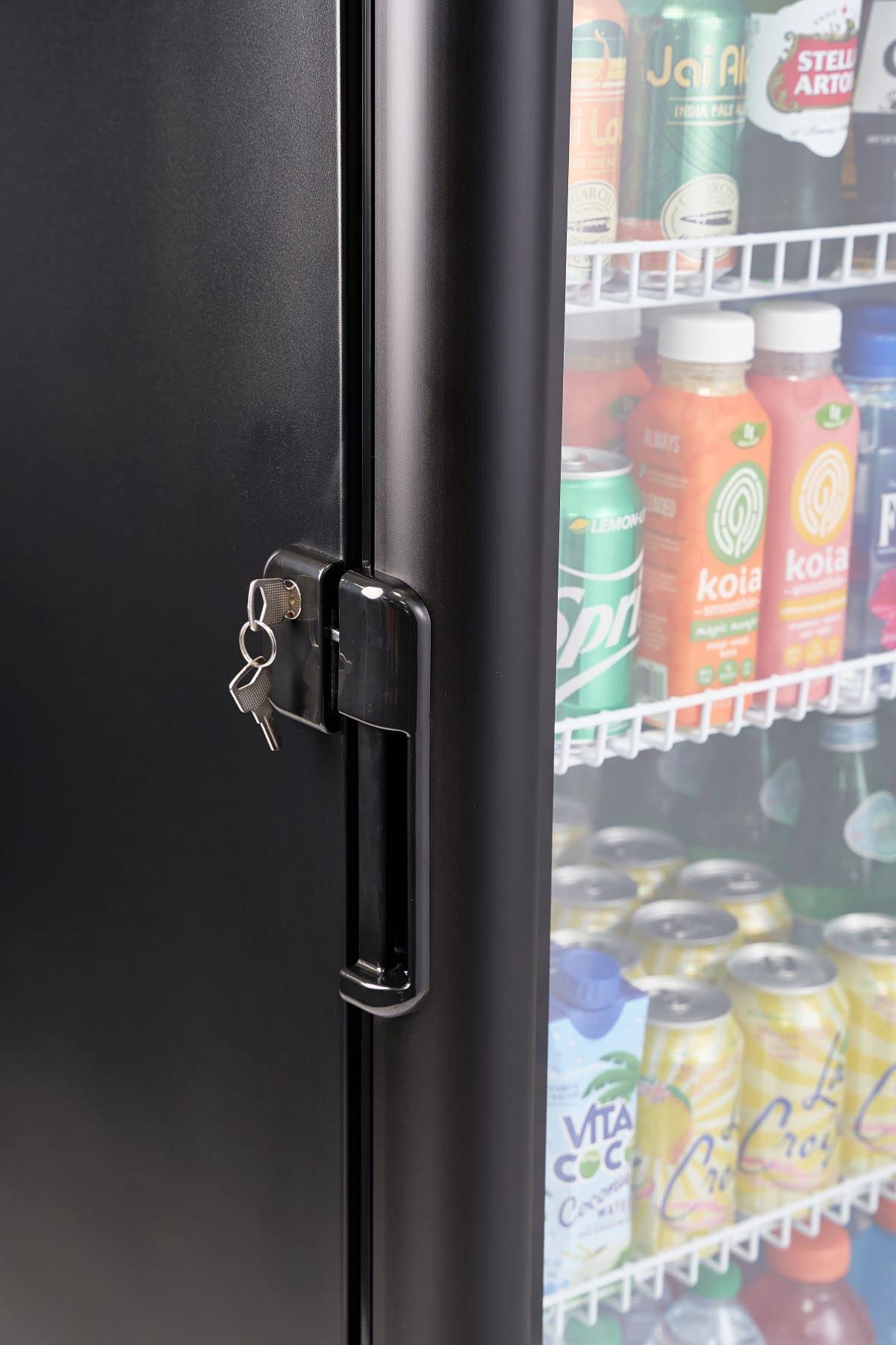 PremiumLevella PRF1557DX Glass Door Display Refrigerator 15.5 cu ft Commercial Beverage Cooler Merchandiser With Customizable Lightbox - Black