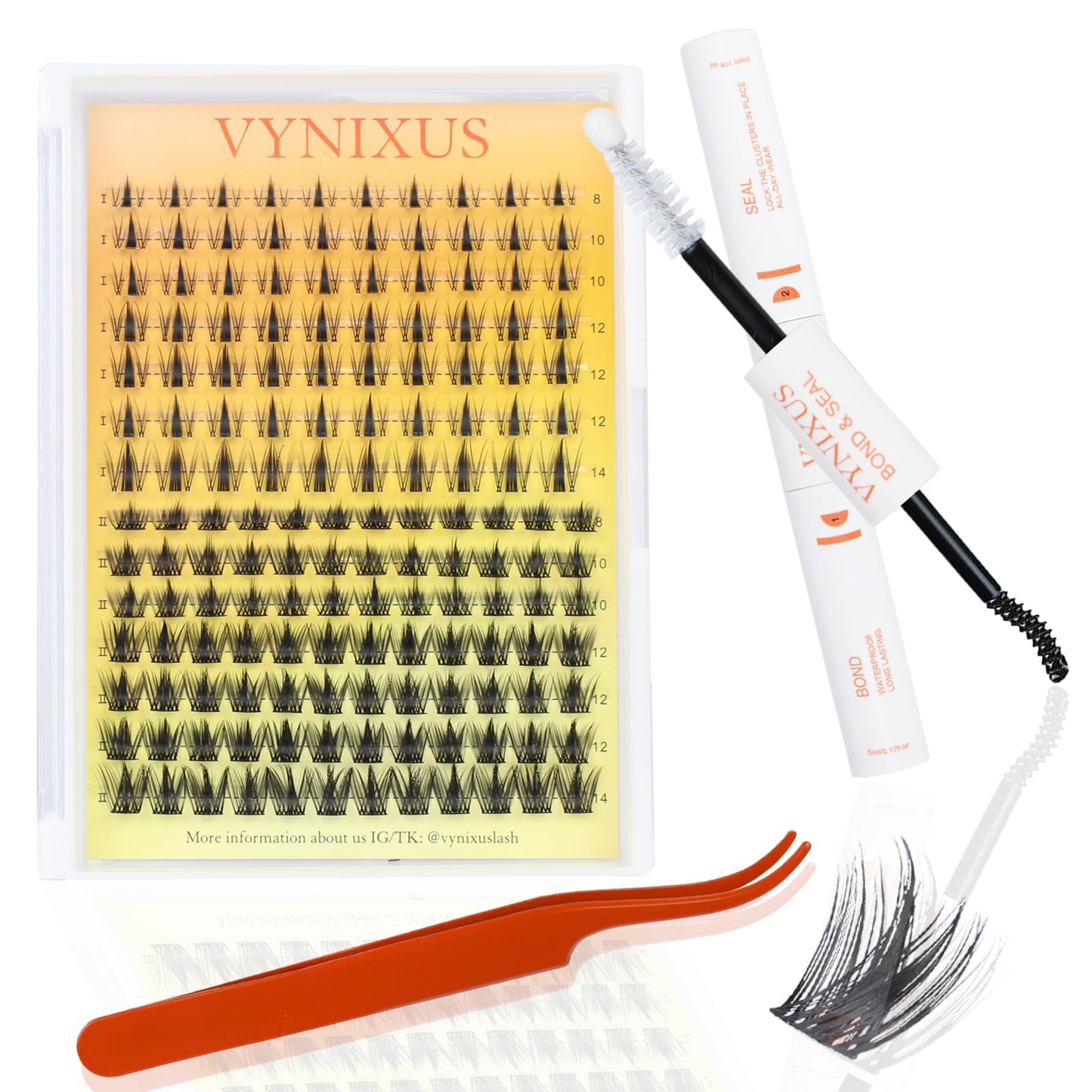 Lash Clusters Kit Eyelash Clusters DIY Lash Extension Kit with Lash Bond and Seal Waterproof Eyelash Tweezers Wet-Look Cluster E
