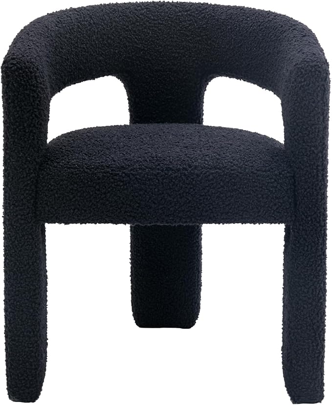 DAYALANE Modern Boucle Dining Chair, Sherpa Upholstered Accent Kitchen Chair with Arms Comfy Barrel Side Chair for Living Room/Home Office/Reception, Black Fur