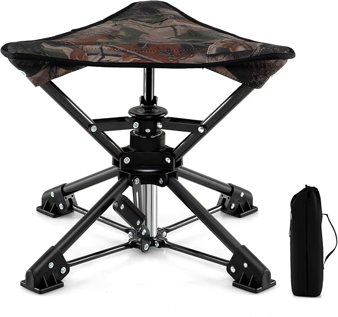 GYMAX 360° Swivel Camping Stool, Portable Folding Stool Seat with Carry Bag, Collapsible & Lightweight for Outdoor Fishing Backpacking Hunting Hiking Travel