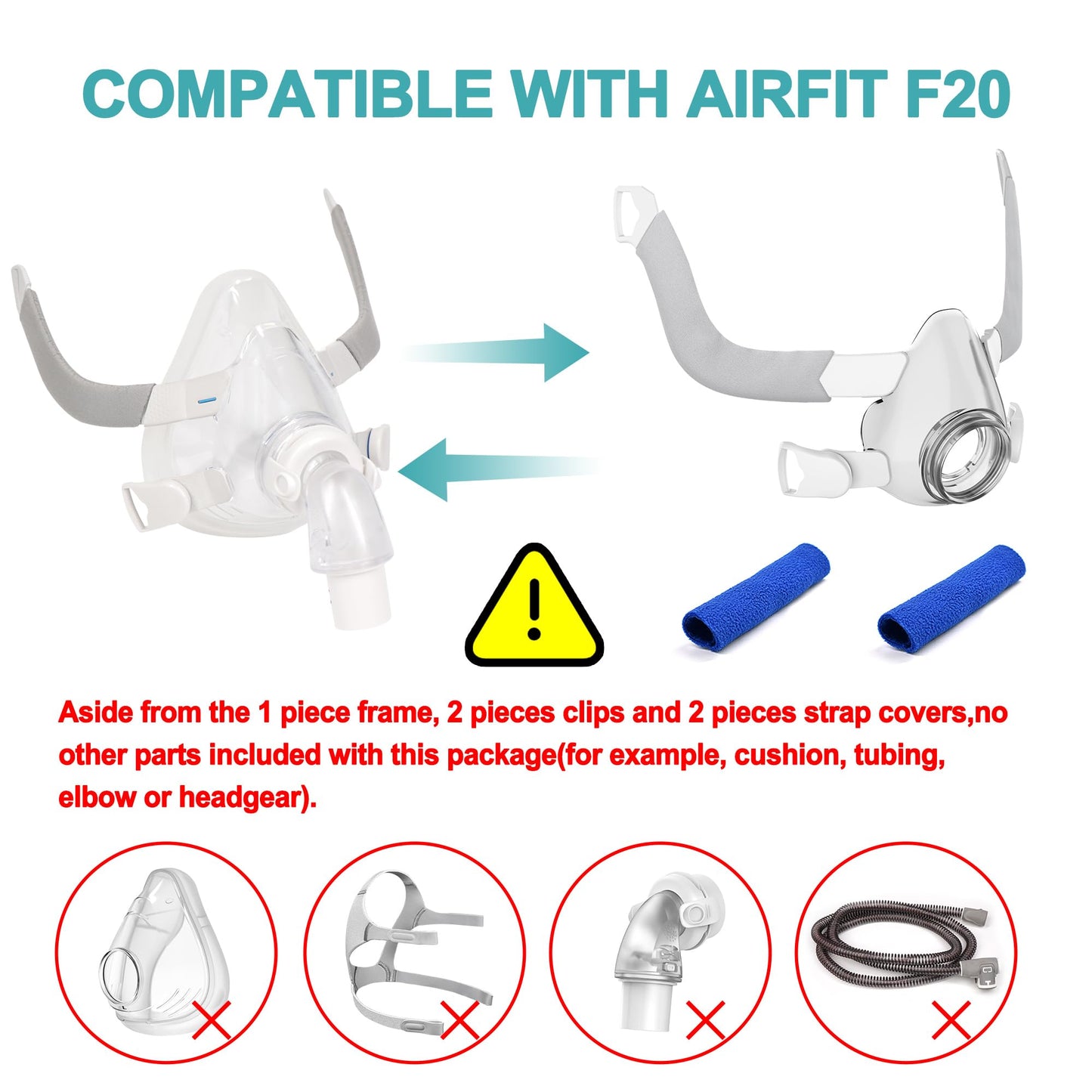 FSA HSA Eligible Frame Supplies Compatible with AirFit F20,Frame and Reinforced Magnetic Headgear Clips for AirTouch F20, Integrating Padding with Extra Strap Covers Enhanced Comfort