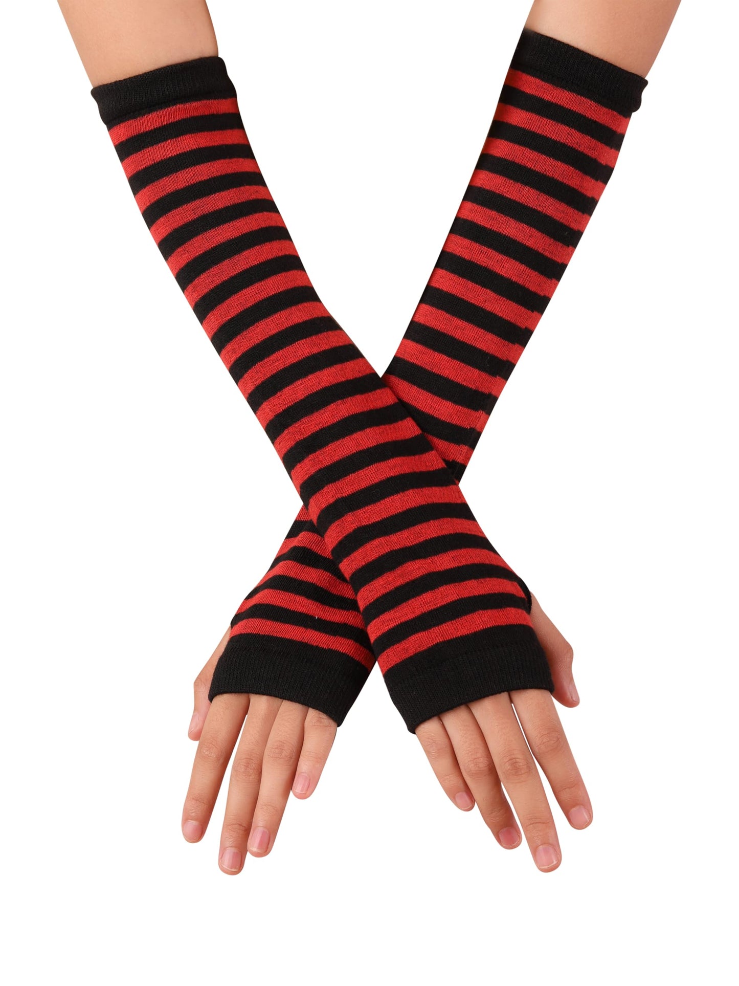 Sacina Black Red Long Fingerless Gloves, Arm Warmers Y2k, Goth Punk Gloves, Emo Accessories