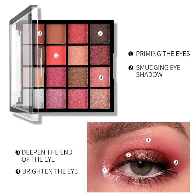 Boobeen Colorful Eyeshadow Palette Makeup-16 Colors, Matte and Glitter Eyeshadow, Bright Eye Shadow Palettes, Blendable, Easy to Build Dramatic Glamour Looks