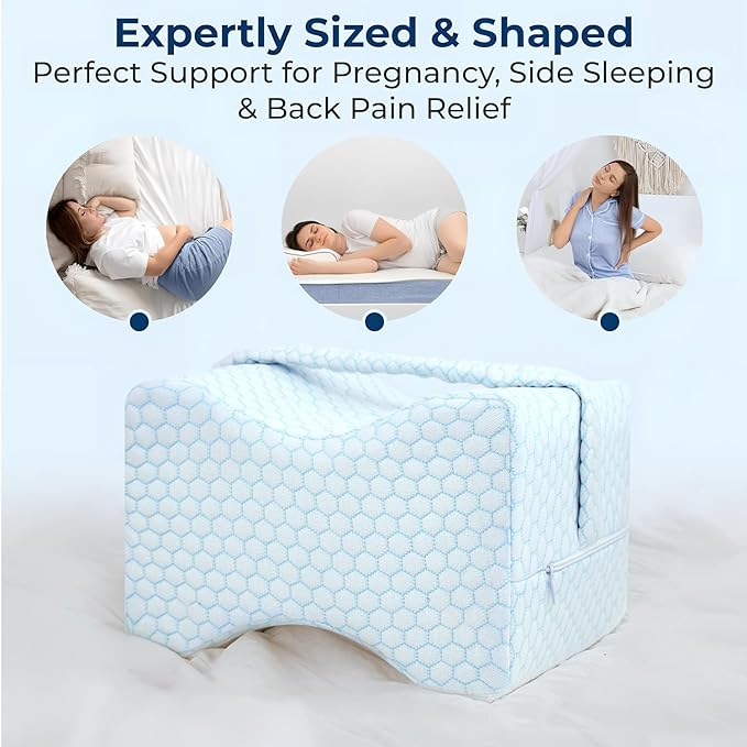 YSYZTXA Knee Pillow for Side Sleepers – Cooling Leg Support Pillow with Strap for Hip & Back Pain Relief – Comfortable Sleep Aid for Better Alignment