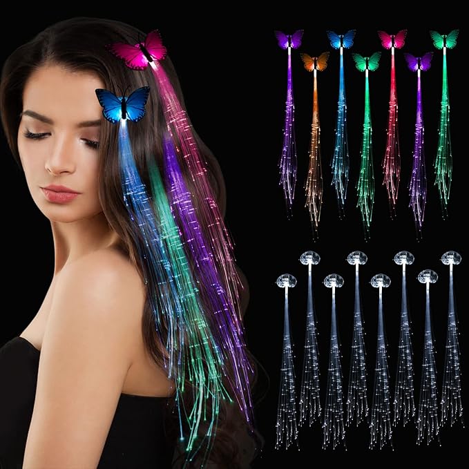 15 Pack Led Light Up Fairy Hair Accessories Braid Extension Clips for Women Girls, Glow in the Dark Party Favors Supplies ...