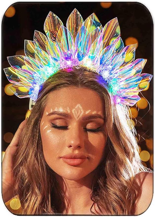 JAKAWIN Light Up Headband LED Crown Mardi Gras Headpiece Rave Hair Accessories for Women