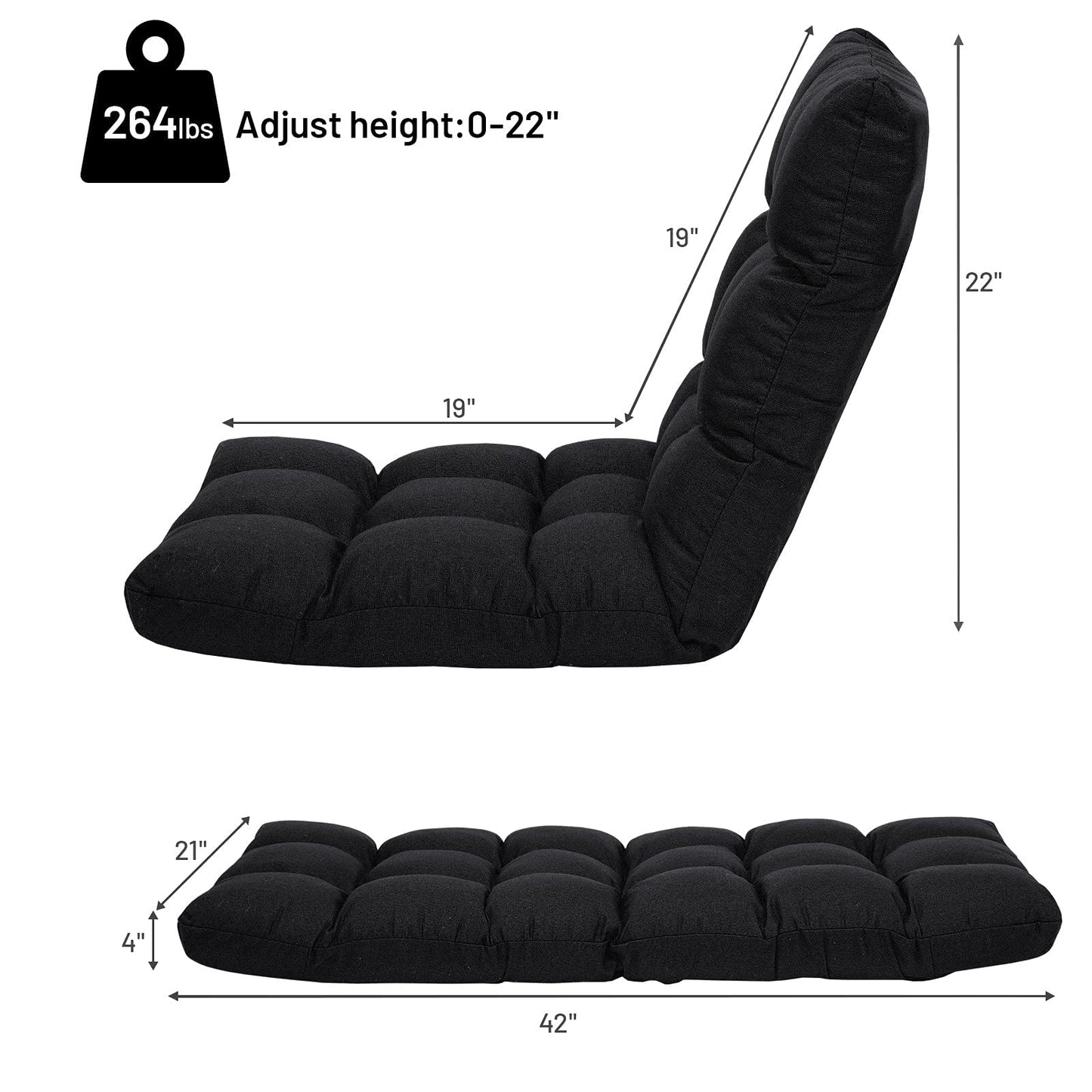 Giantex Floor Sofa Chair Video Gaming Chair with 14 Adjustable Position, Padded Back Support Floor Cushioned Seat, Folding Lazy Chair for Meditation, Reading, Watching, Living Room Recliner(Black)