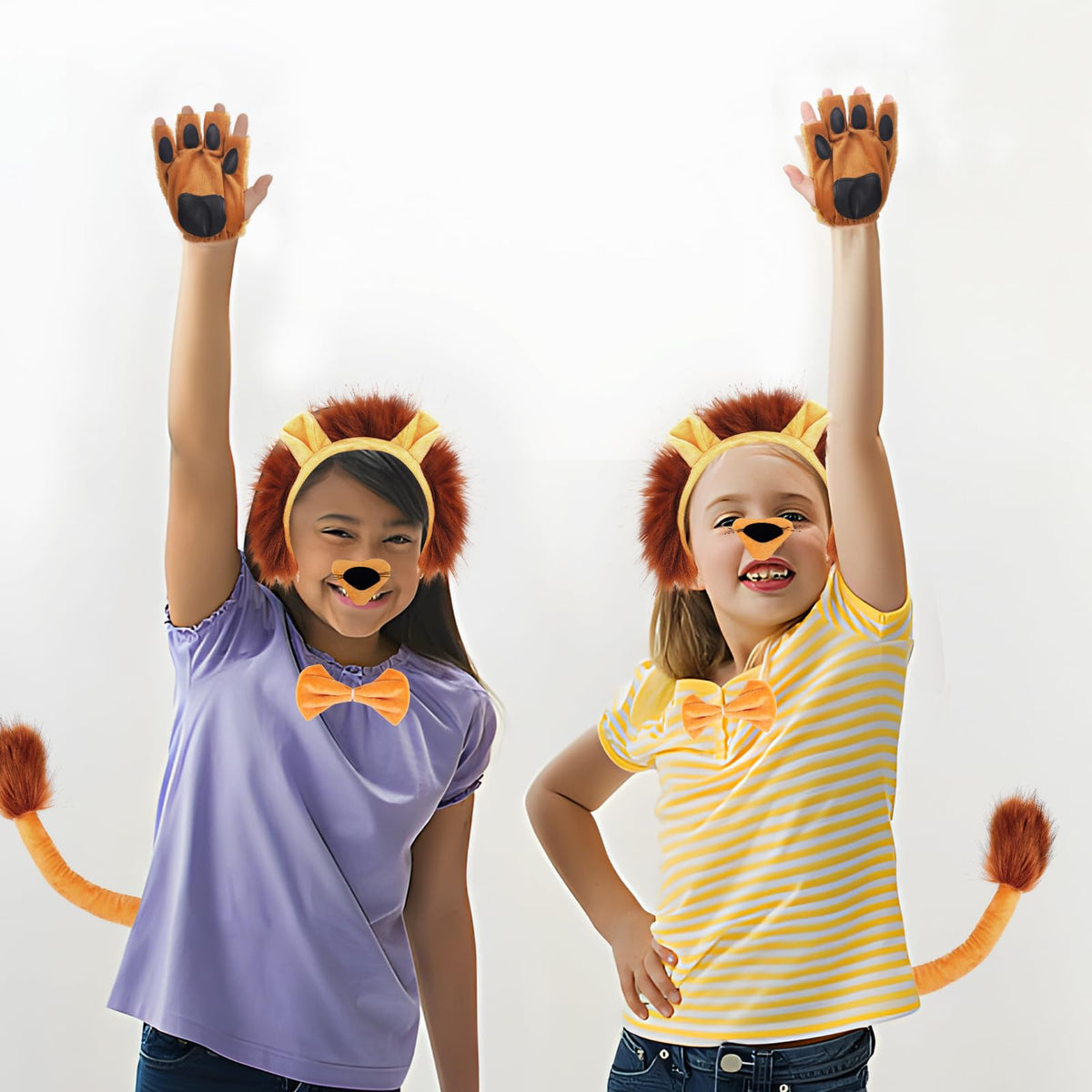 NinkyNonk 6 PCS Lion Costume Kits Includes Lion Ears Headband Tail Nose Bowtie Gloves for Lion Cosplay Halloween Party Dress Up 101 Days of School Supplies