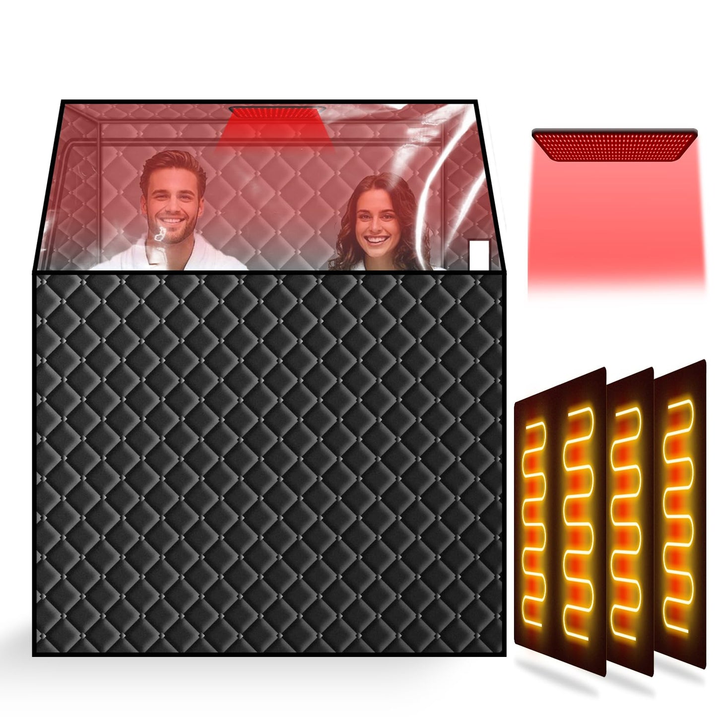 Smartmak Two Person Portable Far Infrared Sauna for Home, Full View X-Large Sauna Box with 660nm Red Light Therapy Lamp, 6 Heaters, Indoor SPA Room for Relaxaion, Remote Control, 2 Big Folding Chairs
