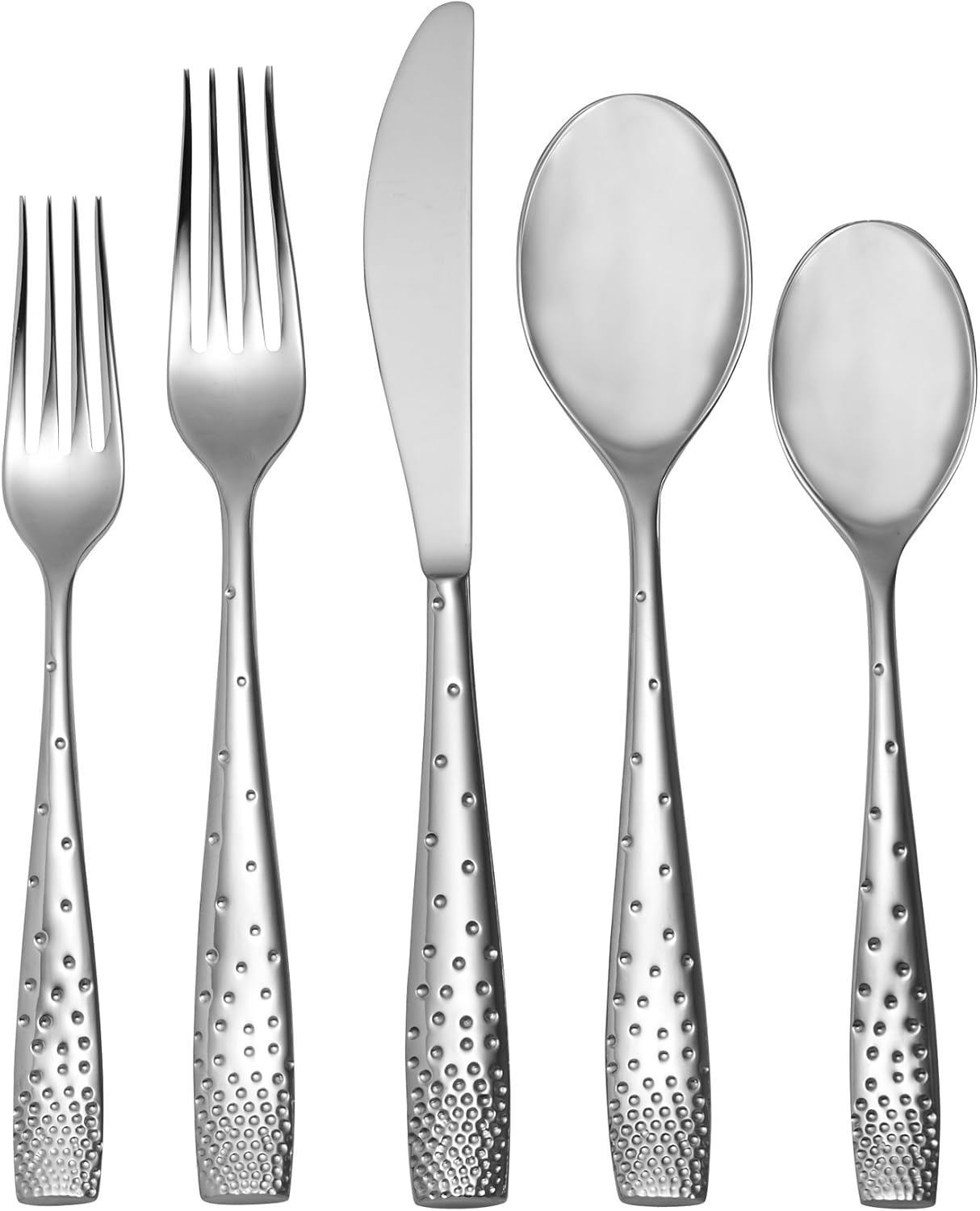 nambe Dazzle 45-Piece Flatware Set Service for 8 Plus Butter Knife, Sugar Spoon and 3 Piece Hostess Set, 18/10 Mirror Stainless Steel Silverware Cutlery Set, Dishwasher Safe
