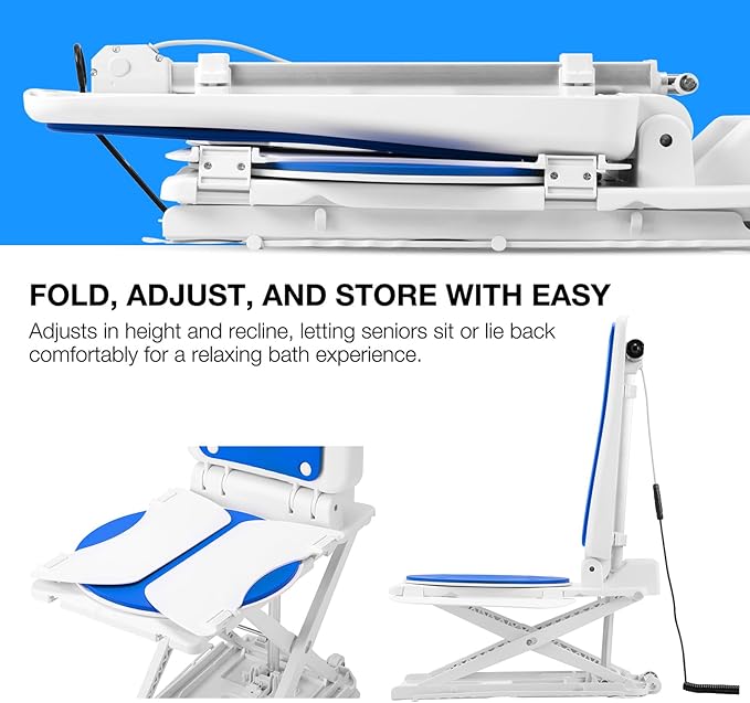 Electric Chair Lift for Senior, Remote Control Floor Lift with Padded Backseat, Bathtub Lift Elderly from Floor, Net Weight 24 LBS, Support Max 308 LBS, Safety and Waterproof Design, Include Charger