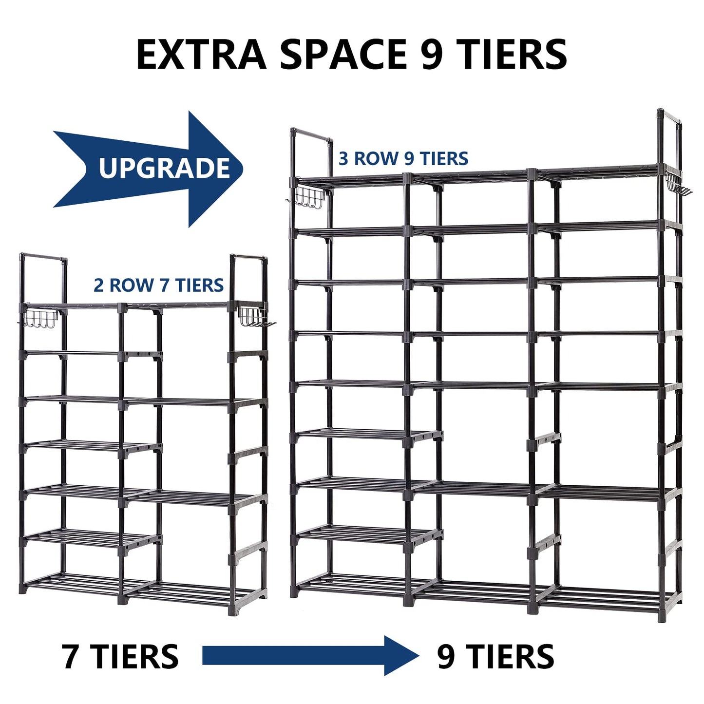 Mavivegue 9-Tier Metal Shoe Rack - Holds 50-55 Pairs, Tall Storage Shelf for Shoes, Boots, Entryway, Closet, Garage