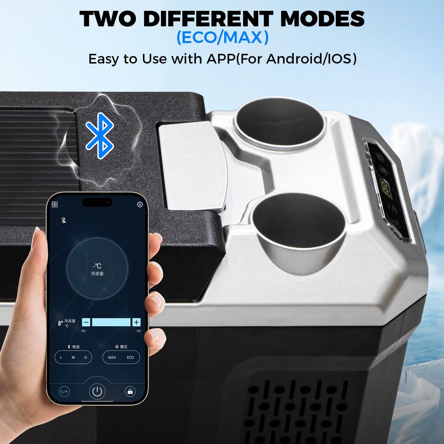 12 Volt Refrigerator with APP Control,Car Refrigerator 19QT Portable Freezer Compressor Cooler(-4°F ~ 68°F”),Car Refrigerator with Cup Holders Fridge12/24V DC&110V AC for MPV,RV,Travel,SUV,Van Camping