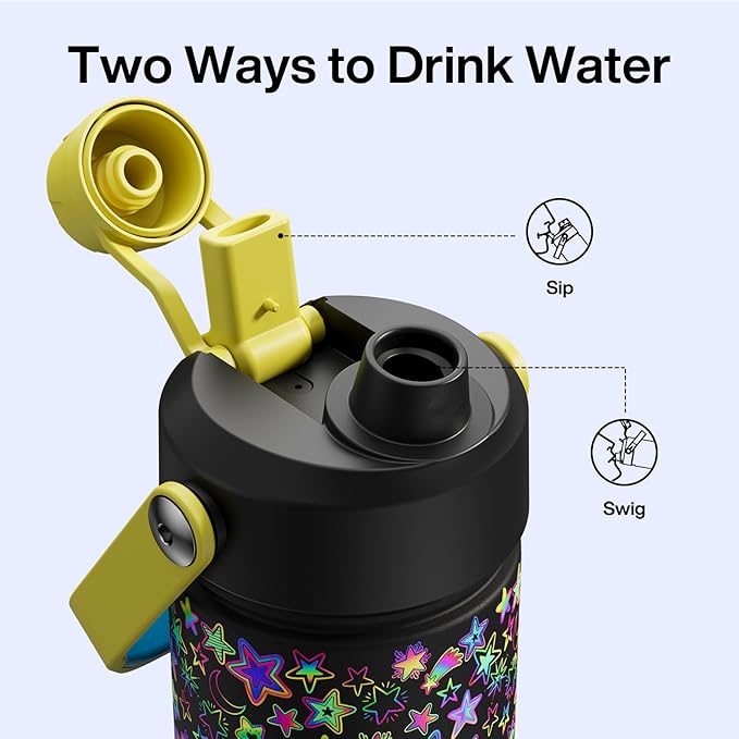 ENCOOL Insulated Water Bottle with Straw Stainless Steel Water Bottle, Leak-Proof, BPA-Free, Double Wall Vacuum Keeps Cold for 24 Hours for Sports, Travel, School (26 oz, Neon Galaxy)