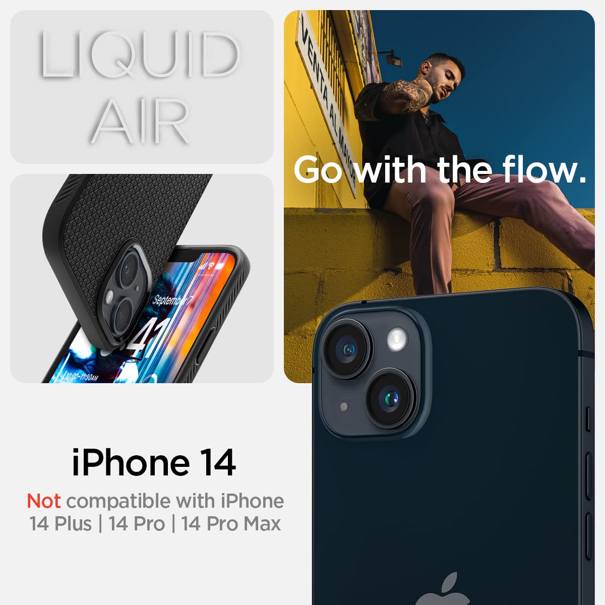 Spigen Liquid Air Designed For Iphone 14 Case (2022) [Military-Grade Protection] - Matte Black