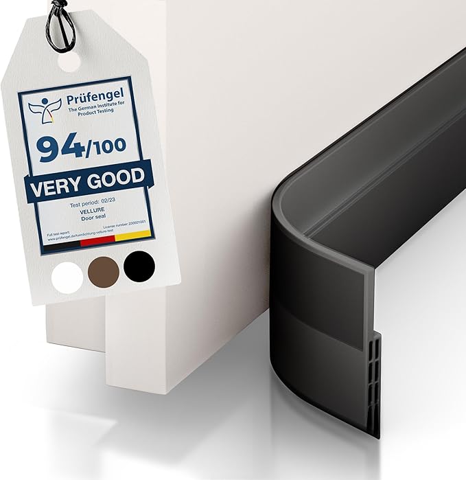 Vellure® Door Draft Stopper for Bottom of Door - Premium Door Sweep for Bottom of Door/Weather Stripping Door Seal (Save Energy – installs Quickly and Easily) Door Strip (5, Black)