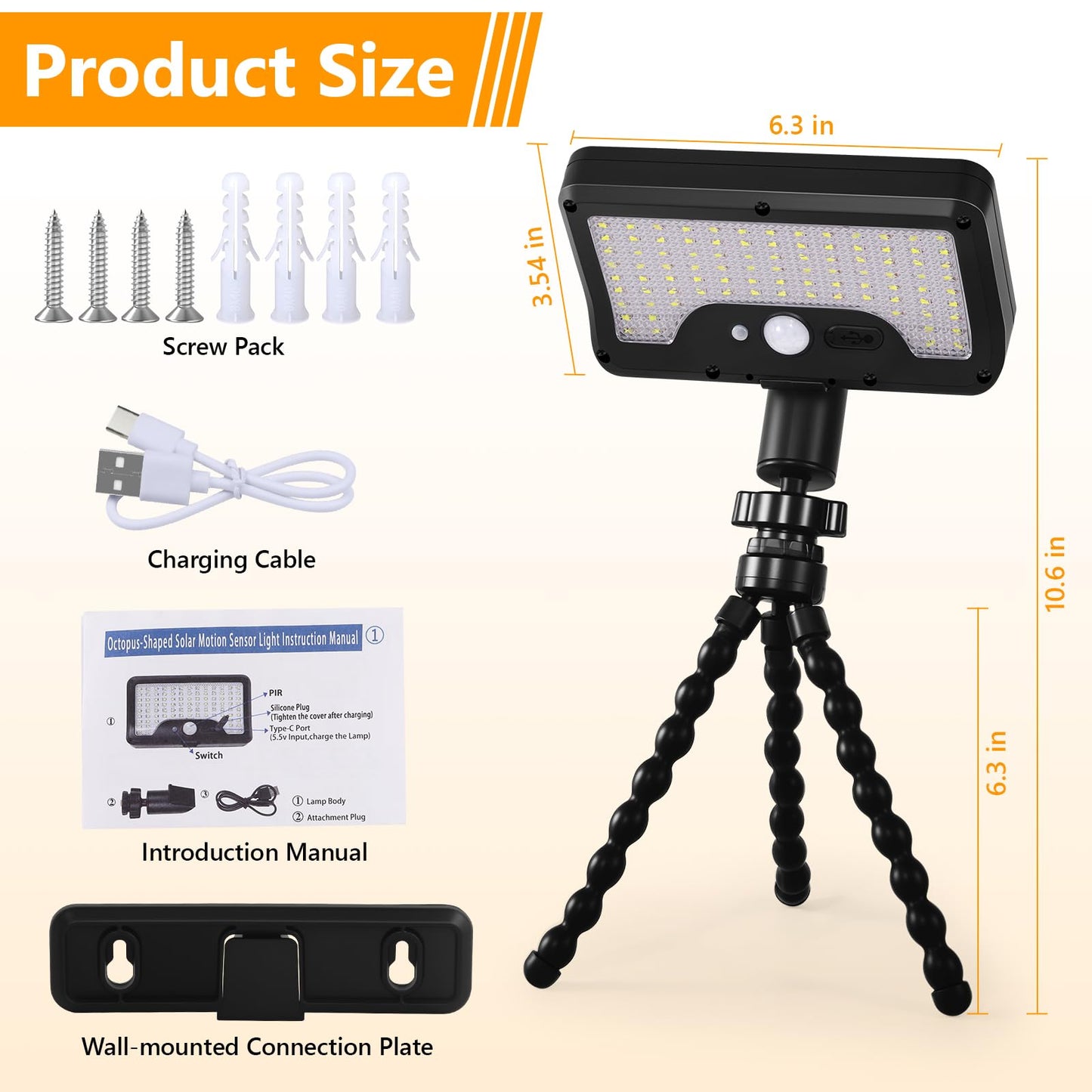 Solar Motion Lights Outdoor with Flexible Octopus Tripod, USB & Solar Powered Motion Sensor Lights with 92 LEDs(600LM,6000K), IP65 Waterproof Motion Activated Light for Fence, Camping, Gutter(2 Pack)