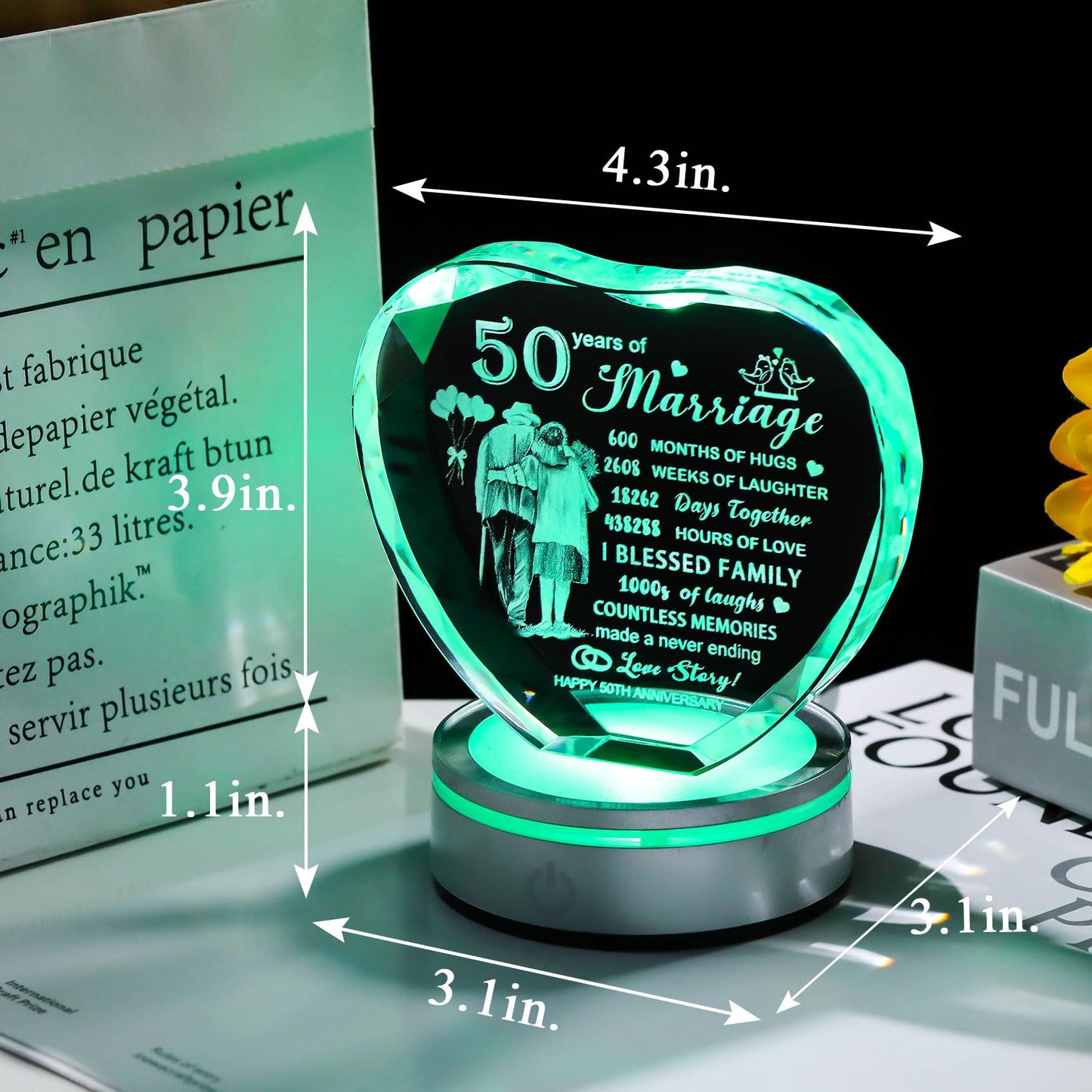 Movdyka 50th Wedding Anniversary Crystal Gifts for Couple Parents, Unique 50th Decorations Lamp Present for Women Men, 50 Years of Marriage Keepsake Gift for Him Her