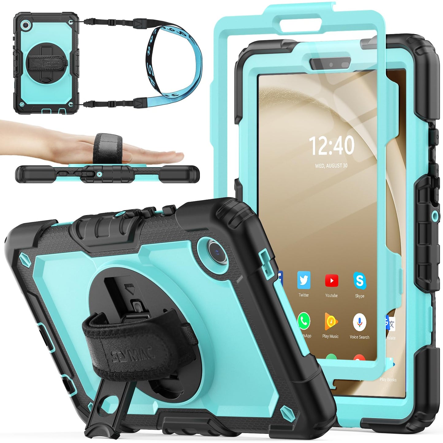 Seymac Stock Case For Samsung Galaxy Tab A9 8.7  , Full-Body Drop Protection Case With Screen Protector Pencil Holder [360 Rot