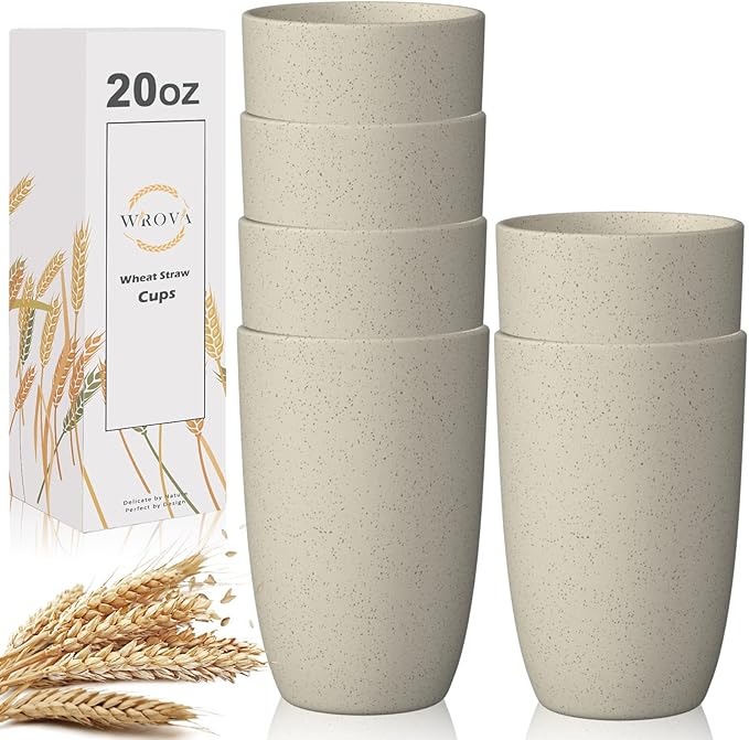 Wrova Wheat Straw Cups 6 PCS Good Alternative to Plastic Reusable Cups 20 oz Unbreakable Drinking Cup Reusable Dishwasher ...