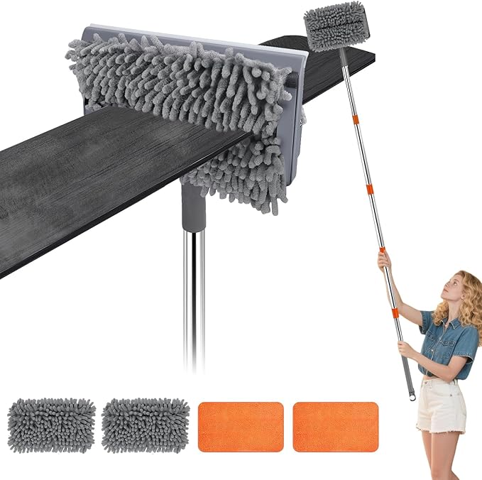 Ceiling Fan Cleaner Duster with 80" Adjustable Pole, with Reusable Microfiber Pad, for Cleaning Fan Blades, Baseboard, Window Glass, Bathroom, Floor
