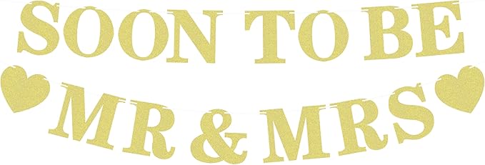 Pre-strung Soon to Be Mr & Mrs Banner - Gold Glitter Bridal Shower Decorations for Wedding, Engagement or Bachelorette Par...