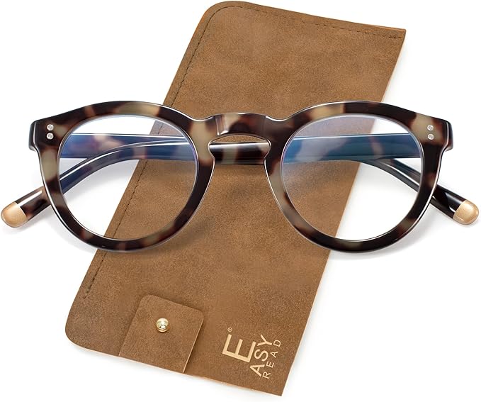 EASY READ Retro Round Blue Light Blocking Reading Glasses for Women,Anti UV Readers for Women with Spring Hinge