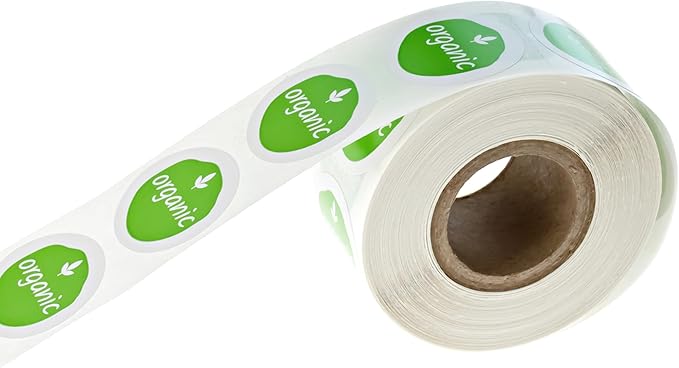 Organic Leaf Stickers/Roll of 500 Small 1" Round White Gloss Natural Garden Labels/Small 1" Round Modern Fresh Farmers Market Community Garden Food Label/Made in The USA