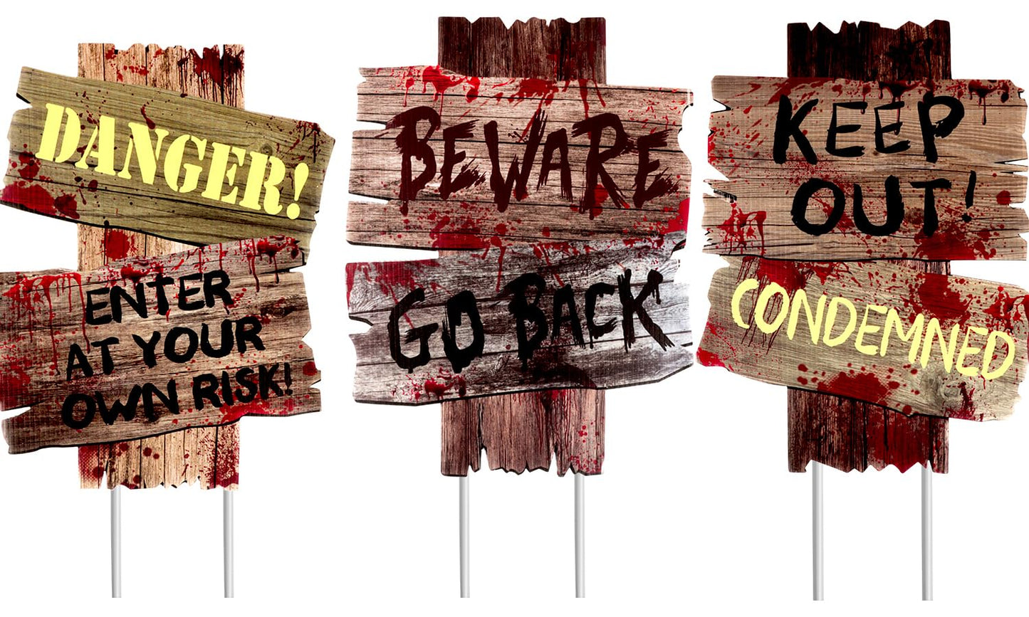 Halloween Decorations Outdoor Yard Signs Stakes,3 Pieces Beware Halloween Sign,Scary Warning Sign 2025 Halloween Zombie Vampire Graves Theme Party Decor Supplies,12" x 9"