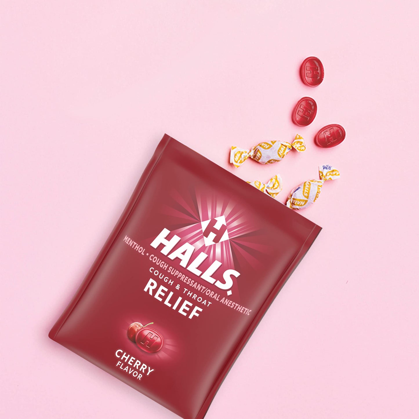 Halls Relief Cherry Cough Drops, Value Pack, 140 Drops (Pack of 2)