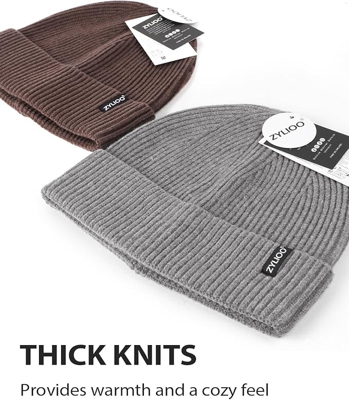 Zylioo Oversize Beanie Hats, XXL Big Size Ribbed Knit Cuffed Winter Hat for Cold Weather, Warm Skull Watch Cap