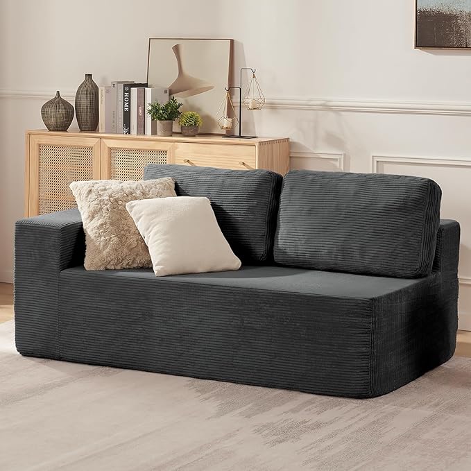 Furnify Loveseat Sofa, Cloud Modular Sofa Couch, Upholstered Floor Sofa with Deep Seat, Upholstered Foam Couch for Bedroom Living Room, No Assembly Required (Corduroy Fabric, Grey)