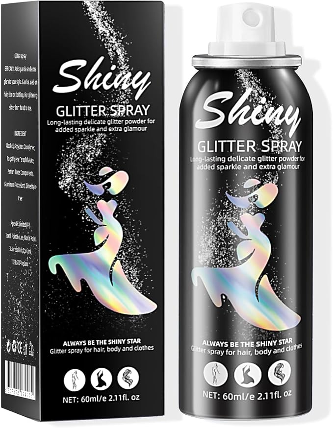 Ragkun Body Glitter, Body Glitter Spray, Glitter Spray for Hair and Body, Long-Lasting and Quick-Drying Silver Glitter Hai...